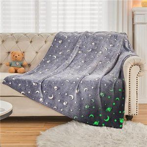 Glow in The Dark Throw Blanket 60 x 80 Inches, Galaxy Stars Pattern Soft Cozy